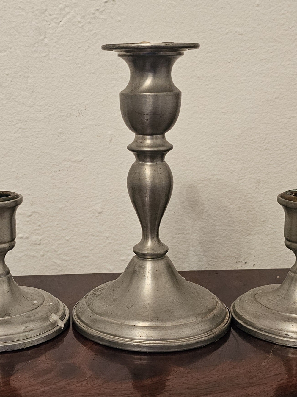 Vintage Pewter-Style Candlestick Holder in Gray